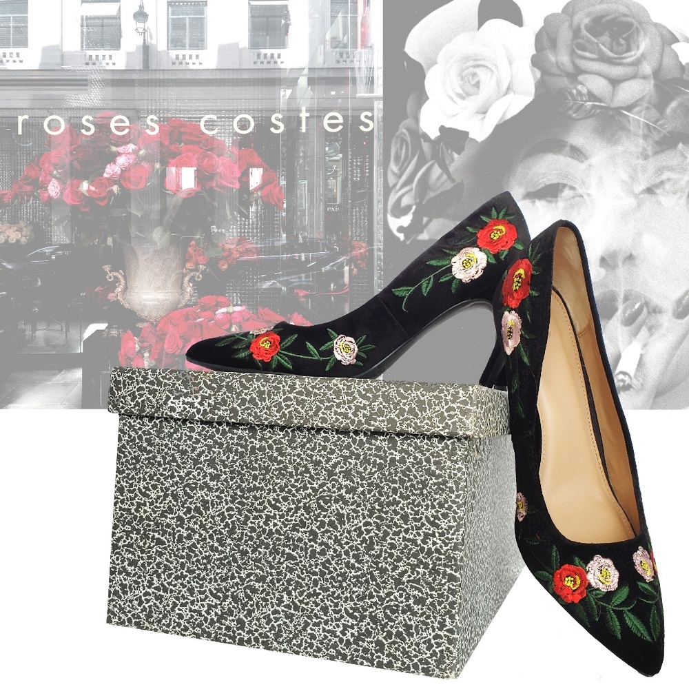 PUMPS Unique Kitten-Heels Floral-Embroidered